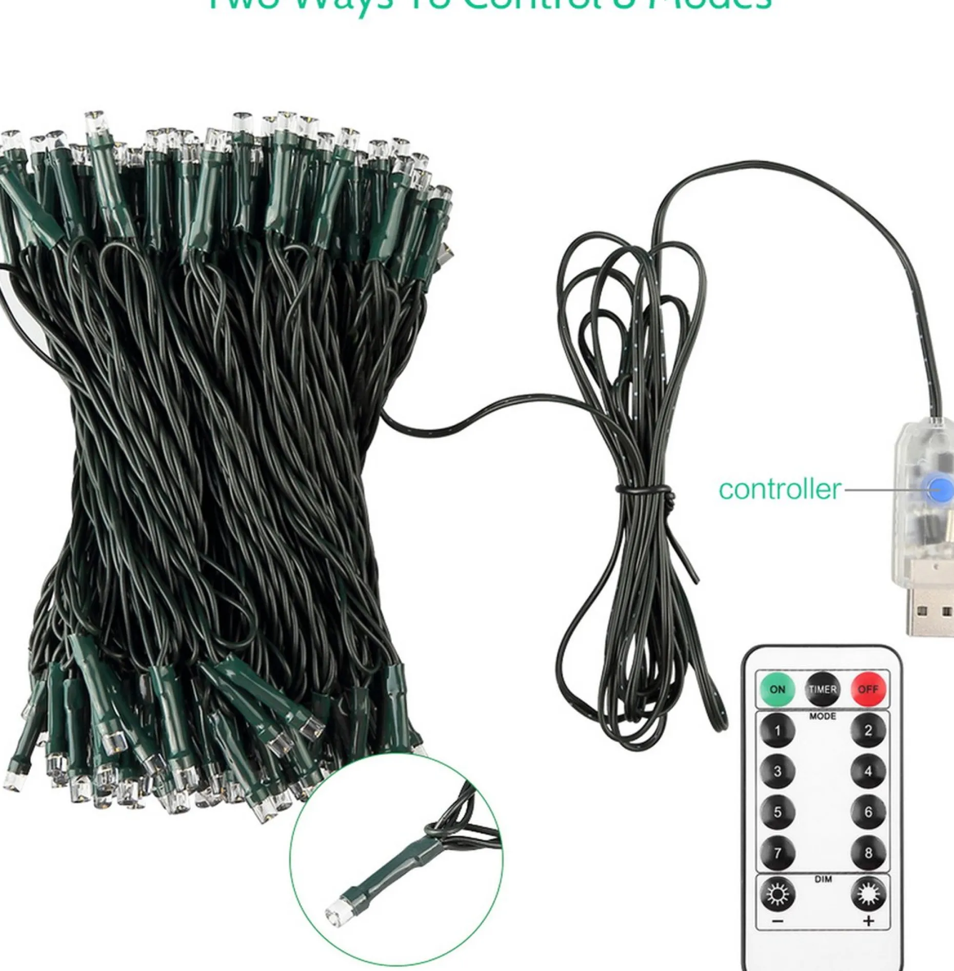 AGM Kerstlichtsnoeren^ Lichtsnoer Buiten En Binnen - 30 Meter - 300 Led - Met Usb Stekker En Afstandbediening - Sfeerverlichting - Lichtslinger - Lampjes Slinger - Fairy Lights - Kerstversiering - Kerstboom Verlichting - Ip54