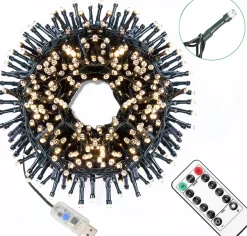 AGM Kerstlichtsnoeren^ Lichtsnoer Buiten En Binnen - 20 Meter - 200 Led - Met Usb Stekker En Afstandbediening - Sfeerverlichting - Lichtslinger - Lampjes Slinger - Fairy Lights - Kerstversiering - Kerstboom Verlichting - Ip54