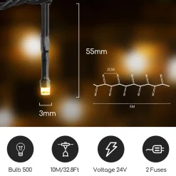 Aigostar Kerstlichtsnoeren^ Led Lichtsnoer - Lichtslinger - Led Lampjes Slinger - 7,5 Watt - 500 Leds - 10M - Warm Wit - Ip44