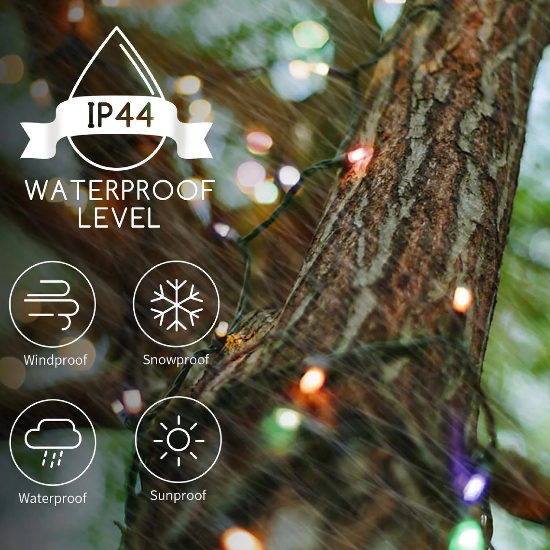 Aigostar Kerstlichtsnoeren^ 10Vrf Kerstboomverlichting - Tuinverlichting - Energie Lichtsnoer - Partyverlichting - 100 Leds - Kerstverlichting Buiten - Lichtsnoeren - Meerdere Kleuren - 11.9M - Ip44