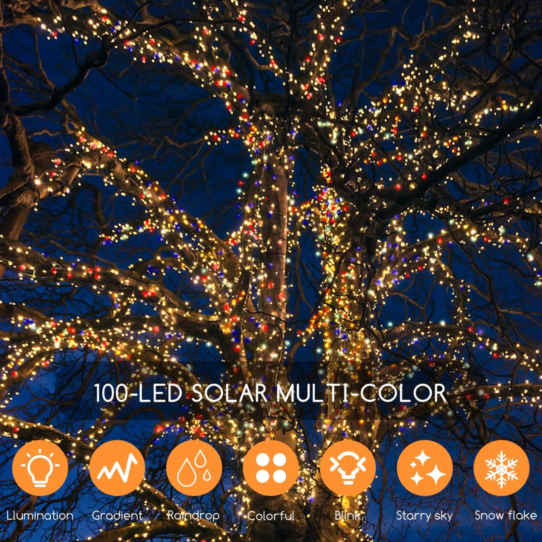 Aigostar Kerstlichtsnoeren^ 10Vrf Kerstboomverlichting - Tuinverlichting - Energie Lichtsnoer - Partyverlichting - 100 Leds - Kerstverlichting Buiten - Lichtsnoeren - Meerdere Kleuren - 11.9M - Ip44