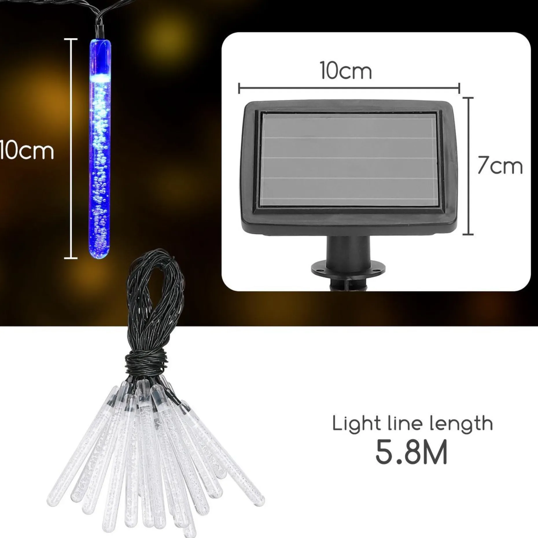 Aigostar Kerstlichtsnoeren^ 10Vrl Tuinverlichting Lichtsnoer - Kerstverlichting Buiten - Zonne Energie - 20 Led - Partyverlichting - 5.8M - Buiten