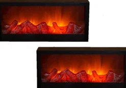 Anna's Collection Verlichte Kerstfiguren^ Sfeerhaard Lantaarn - Zwart - Met Led - L45 X B10 X H20 Cm - Open Haard