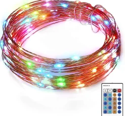 Aukey Kerstlichtsnoeren^ Lt-Ss3 Lichtslingers, 10 Standen 10 Meter 100Leds Kerstverlichting Waterdichte Koperdraad Met Afstandsbediening En Kleurwissel Voor Tuin, Bruiloft, Feest, Binnen, Buiten (Rgb)