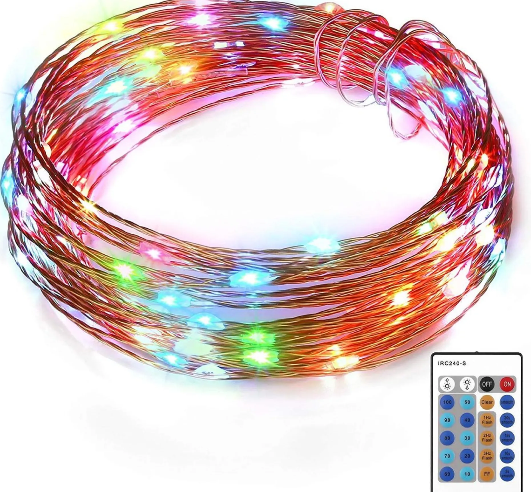 Aukey Kerstlichtsnoeren^ Lt-Ss3 Lichtslingers, 10 Standen 10 Meter 100Leds Kerstverlichting Waterdichte Koperdraad Met Afstandsbediening En Kleurwissel Voor Tuin, Bruiloft, Feest, Binnen, Buiten (Rgb)