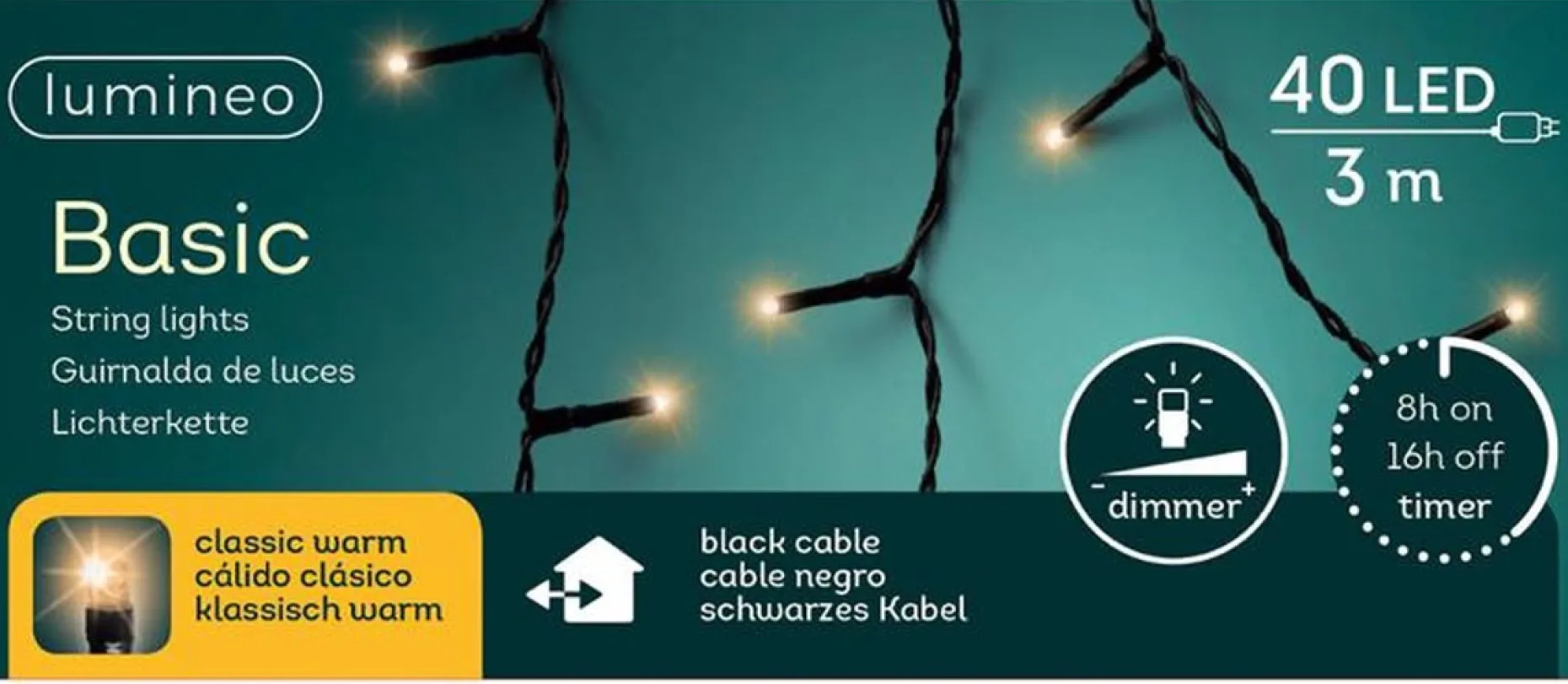 Lumineo Kerstlichtsnoeren^Basic Rice Lights 40Led 3M Classic Warm | 494332 500 Cm