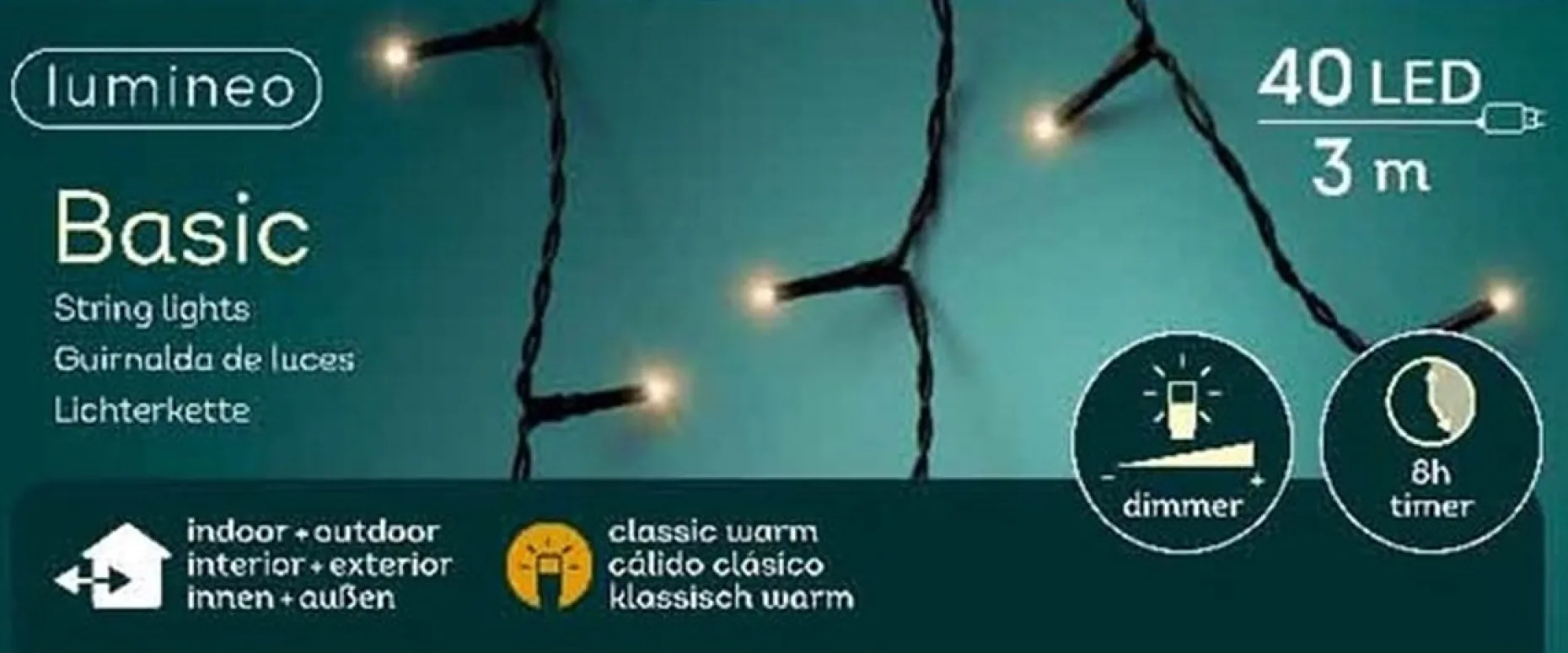 Lumineo Kerstlichtsnoeren^Basic Rice Lights 40Led 3M Classic Warm | 494332 500 Cm