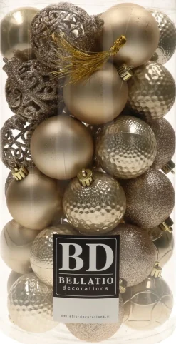 Bellatio Decorations Kerstballen - 37 Stuks - Parel Champagne - Kunststof - 6 Cm Champagnekleurig Fashion