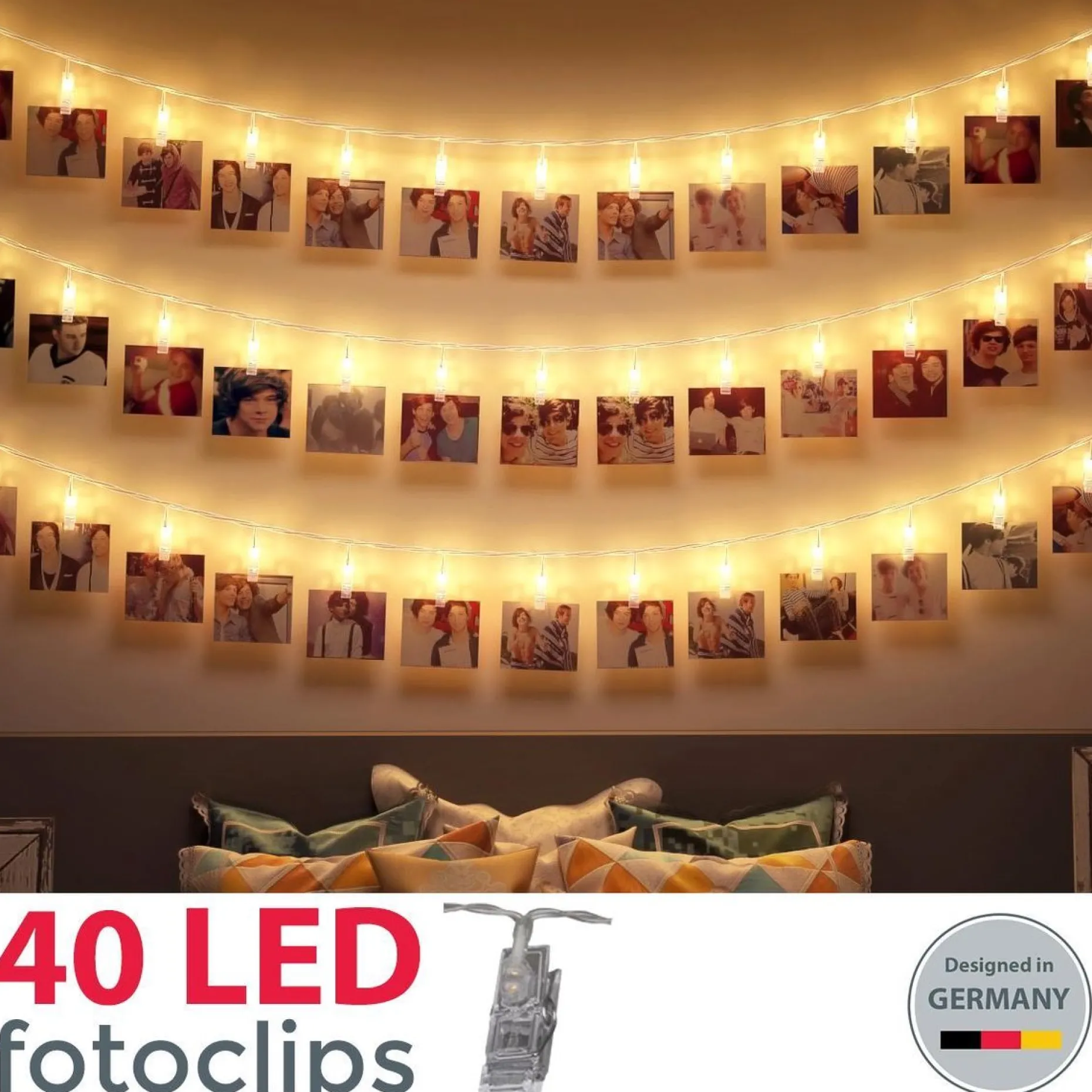 B.K.Licht Lichtgordijnen^ - Foto Lichtsnoer - Lichtslinger - Valentijn Cadeautje - Verlichting - Fotoclips - 40 Led's - L: 5M - Op Batterijen