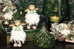 dekoratief Bloemstuk / Tafelstuk / Kerststuk Rond Met 1 Waxinelichtjes Houder Met Witte Rozen - Bruin / Groen / Grijs / Wit - 24 X 24 X 9 Cm Hoog. Sale