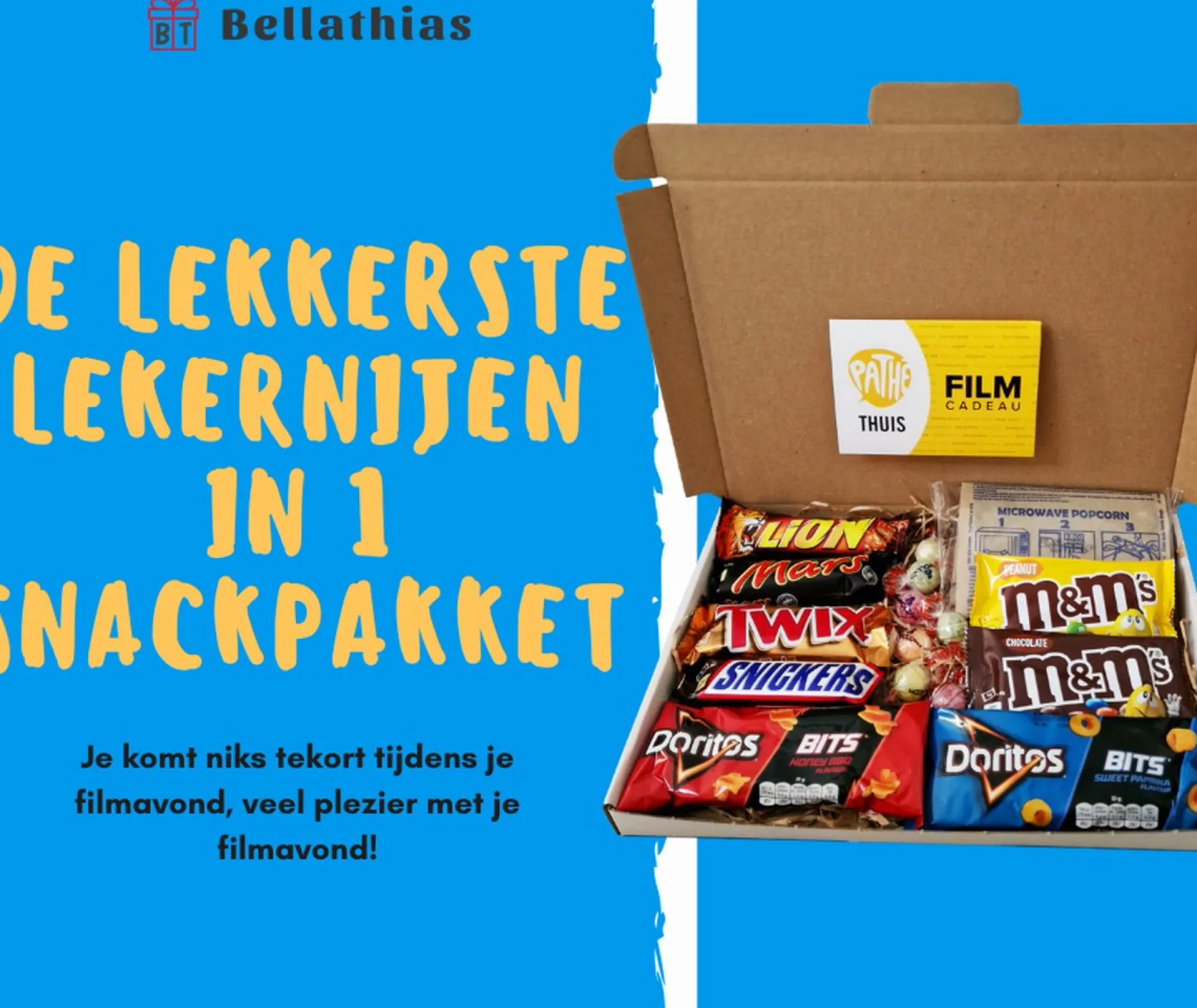 Bellathias Kerstpakketten^Cadeaupakket Filmpakket Xl – Leuke Cadeau - Pathe Thuis – Geschenkset – Geschenkpakket – Met Film Voucher