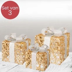 Lumineo Verlichte Kerstfiguren^Cadeau Set Van 3 Met Led Verlichting Zilver