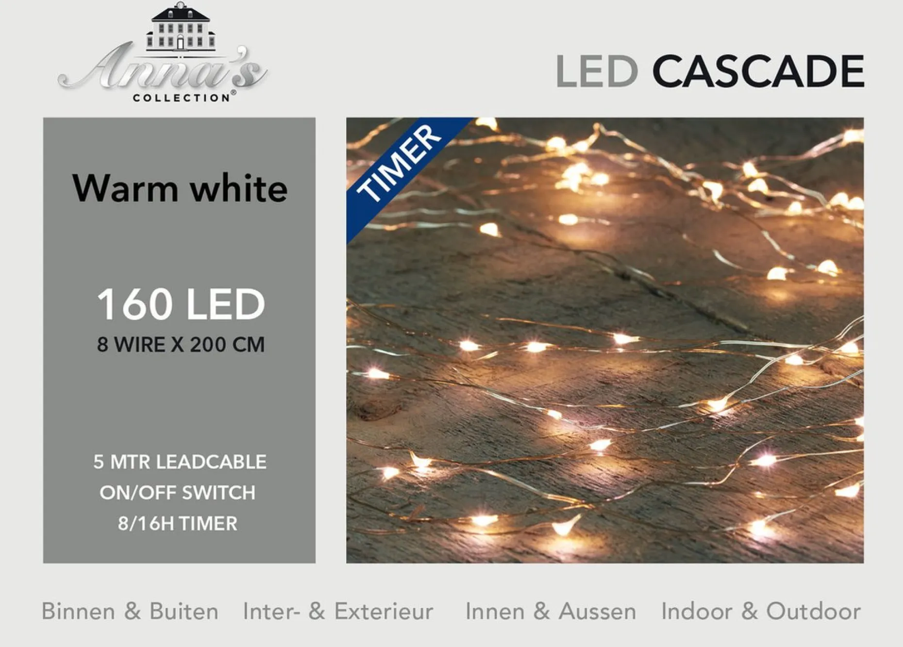 Anna's Collection Kerstlichtsnoeren^Cascade Draadverlichting Zilver Met 160 Warm Witte Lampjes