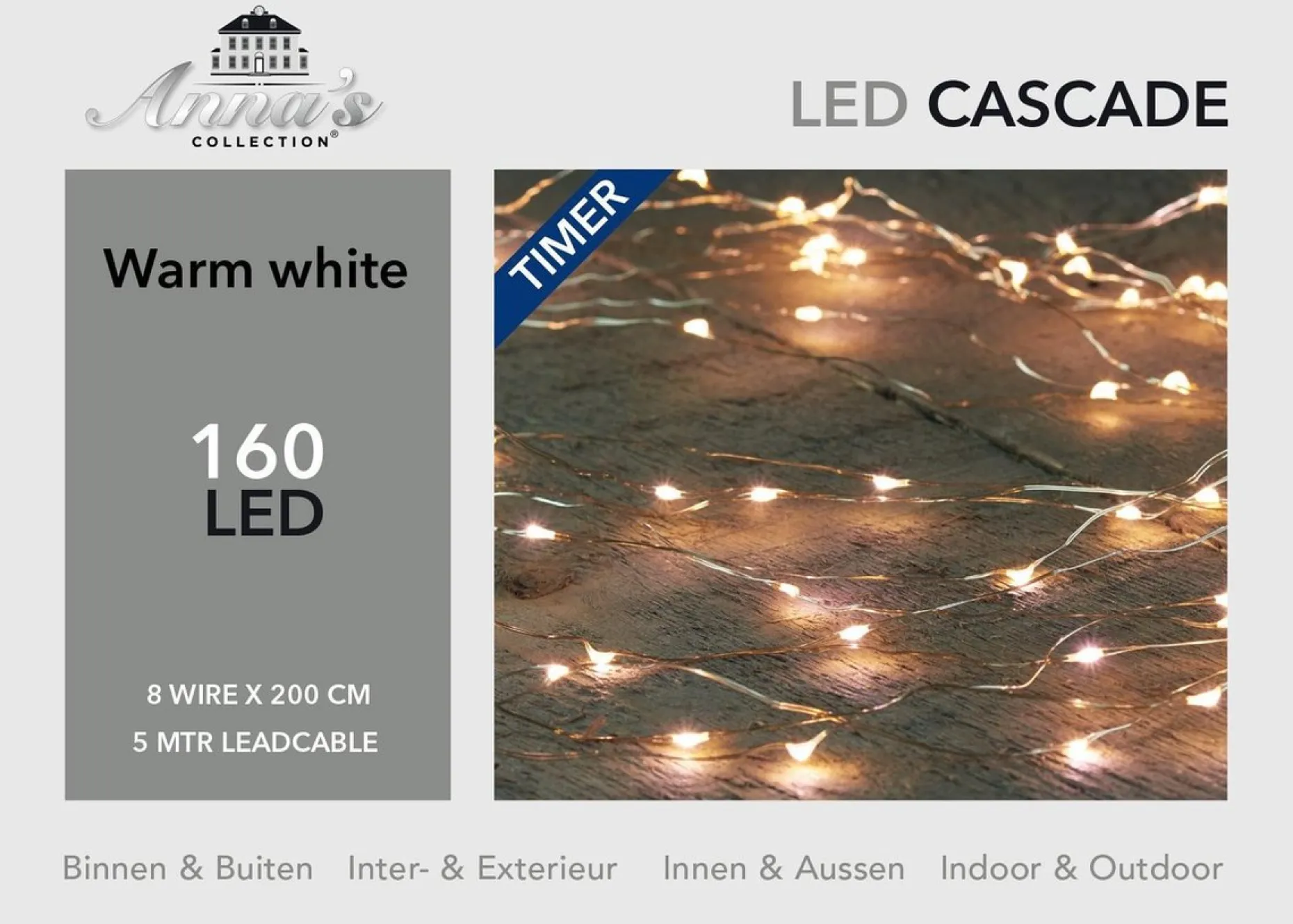 Anna's Collection Kerstlichtsnoeren^Cascade Draadverlichting Zilver Met 160 Warm Witte Lampjes