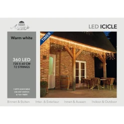 CBD Lichtgordijnen^ Ijspegel Verlichting - 720 X 60Cm - 360 Led Warm Wit - 5M Aanloopsnoer Transparant