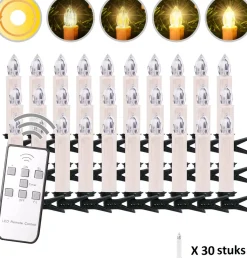 CClife Verlichte Kerstfiguren^ - Led-Kaarsen Kerstkaarsverlichting - Timer Afstandsbediening - Dimbaar Flikkerend Vlamloos - Op Batterijen - Led-Decoratie - Kaarsen Kleur - Beige 30 Pcs - Kerstverlichting - Verlichte Kerstfiguren