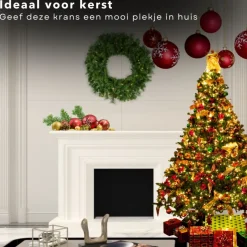 Cheqo ® Kerstkrans Met Led Verlichting - Krans - Kerstdecoratie - Kerstmis - Met Timer Functie - O50 Cm New