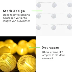 Cheqo Lichtslangen^® Lampionnen Slinger - Feestverlichting - Lichtslang - Lichtslinger Lampion - Lampionnen Met Verlichting - Warm Wit - 10.75 Meter - 20 Lampions