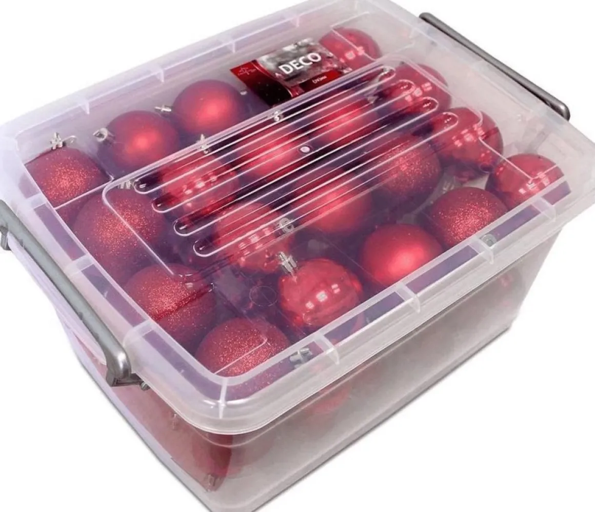 Christmas gifts Kerstballen Set In Opbergbox - 70 Kerstballen - Plastic/Kunststof - O4/5/6 Cm - Mat/ Glanzend/ Glitter Best