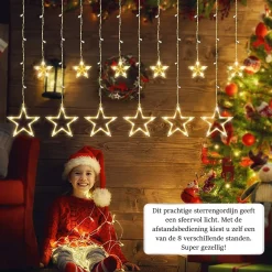 YUCEN Lichtgordijnen^Christmasxl Kerstverlichting | Sterrengordijn | Kerst | Kerststerren | Feest Licht Gordijn | Warm Wit Licht | 2,5 M Energie Zuinig | 12 Sterren - Met Afstandsbedieniing