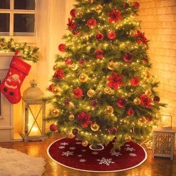 Selwo Kerstboomstandaarden^75 Cm Kerstboom Rok Rood Jute Kerstboomtapijt Ornamenten Decoratie Voor Kerstmis