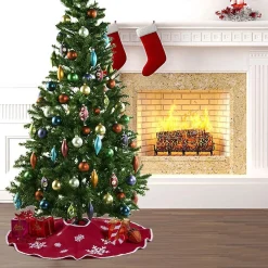 Selwo Kerstboomstandaarden^75 Cm Kerstboom Rok Rood Jute Kerstboomtapijt Ornamenten Decoratie Voor Kerstmis