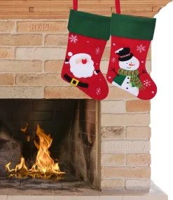 Merkloos Decoratie Kerstsokken - Set 2X St - Rood - Kerstman En Sneeuwpop- H45 Cm Fashion