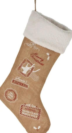 Merkloos Decoratie Kerstsokken - 2X Stuks - H52 Cm - Jute/Polyester Online