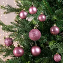 Decoris Kerstballen - 42 St - Glas Tinten Mix - 5-6-7 Cm Roze Outlet