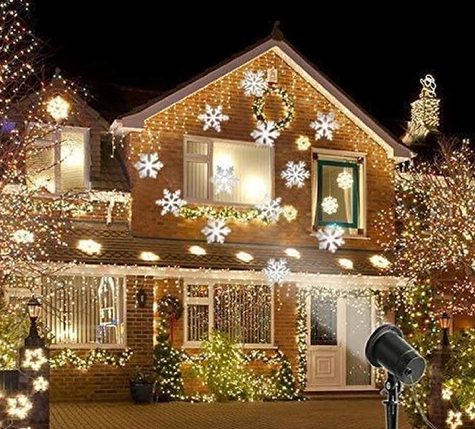 Dolami Kerstlasers^ Led Sneeuwvlok Sfeer Projector - Vallende Sneeuw Prikspot Voor Binnen En Buiten - Veilige Kerstverlichting