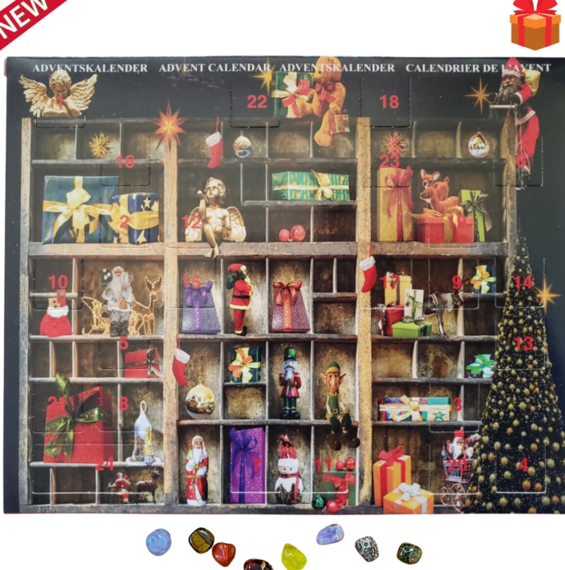 Fop en Bij Adventskalenders^Edelstenen Adventskalender 2023 - A5 Formaat 3 - Kerstmis Cadeautje Voor Kinderen En Volwassenen - Vrouw En Vriendin Adventskalender A5 Variant 3