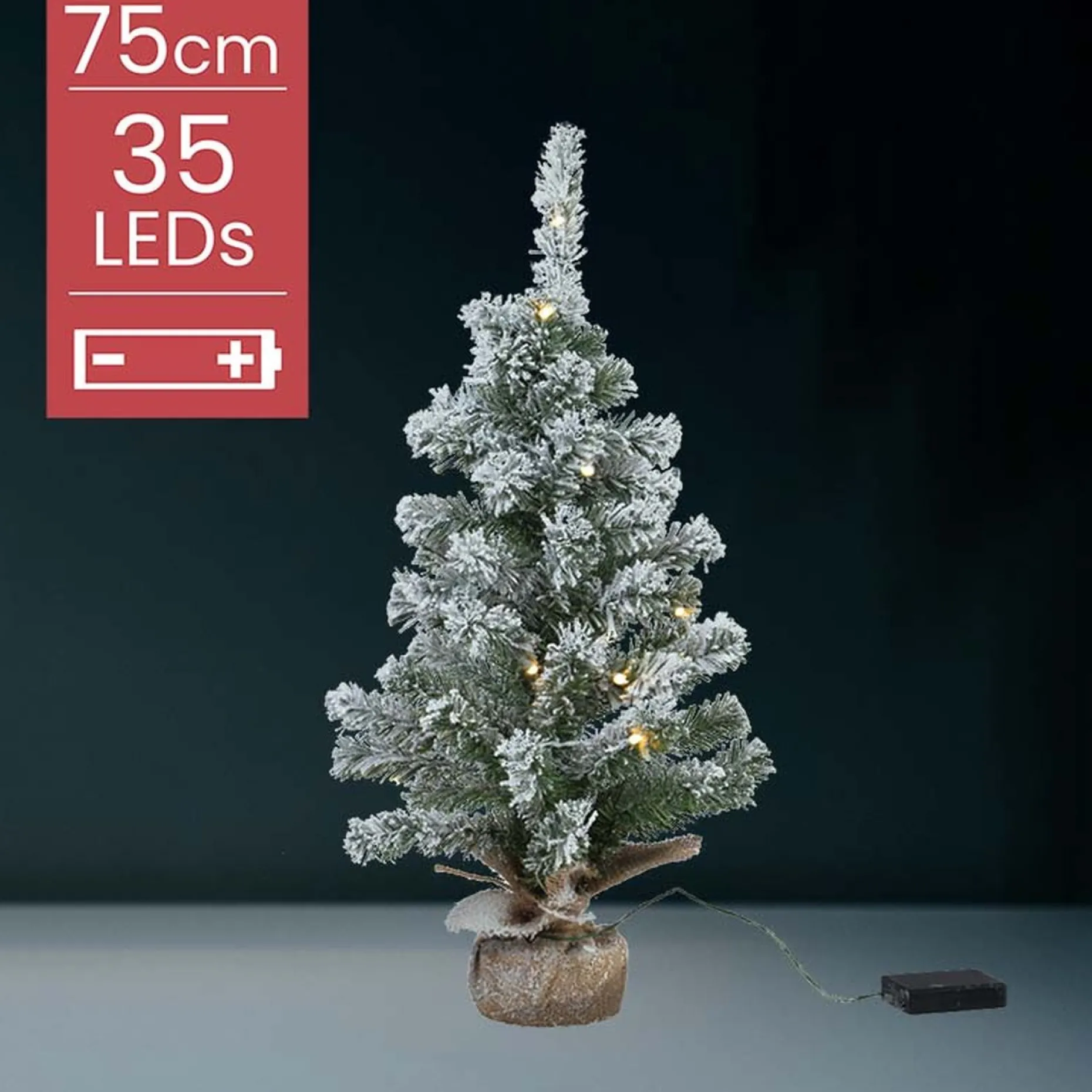 Everlands Kunstkerstbomen^ - Mini Kerstboom - Met Sneeuw - Met Verlichting - 75 Cm