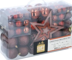 Giftsome Kerstballen Set - Plastic Kerstballen - Incl. Piek - O 3/4/6 Cm - Kerstversiering Kerstboom - 101 Stuks: Mat, Glanzend, Glitter En Open - Bruin/ Koper Store