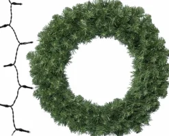 Decoris Groene Kerstkrans/Dennenkrans/Deurkrans 50 Cm Inclusief Warm Witte Verlichting Cheap