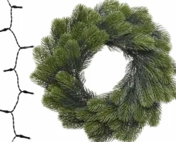 Decoris Groene Kerstkrans/Dennenkrans/Deurkrans 50 Cm Inclusief Warm Witte Verlichting Clearance