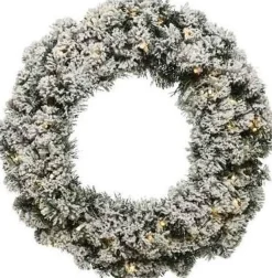 Decoris Groen/Witte Kerstkrans 60 Cm Imperial Met Kunstsneeuw En Led-Lichtjes - Kerstkransen Kerstversieringen/Kerstdecoraties Cheap