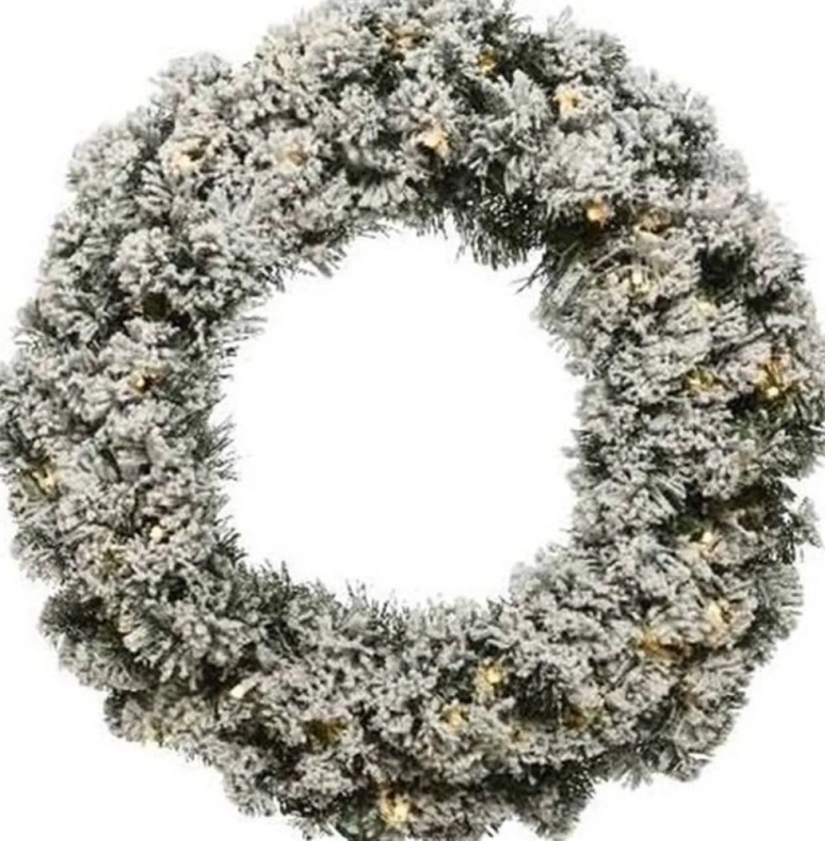 Decoris Groen/Witte Led Kerstkrans 60 Cm Imperial Kunstsneeuw Met Ijzeren Hanger - Kerst Decoratie Kransen Van Dennentakken New