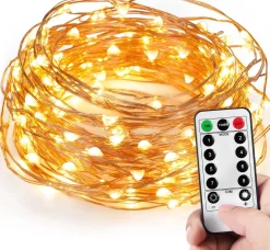 Homèlle Kerstlichtsnoeren^Homelle Lichtsnoer - Warm Wit - Werkt Op Batterijen - Koperen Lichtslinger - 10 Meter - 100 Led's - Kerstverlichting Buiten - Kerstversiering - Sfeerlichtjes - Decoratie - Tuinverlichting - Buitenverlichting - Binnen & Buiten