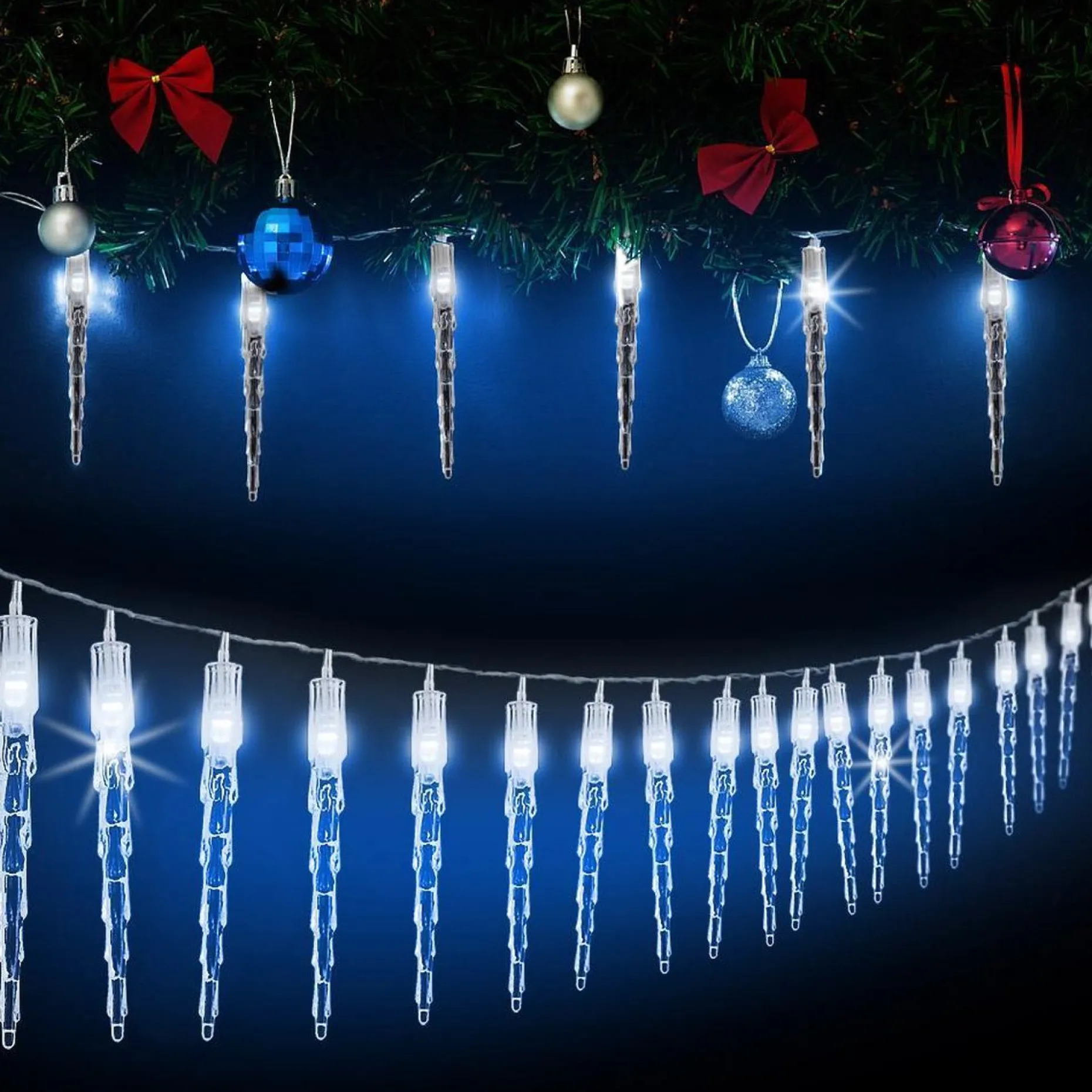 * Lichtslangen^Ijspegel Blauw Kerstverlichting Led Lichtsnoer, Guirlande Voor Binnen En Buiten Gebruik, Ijspegel, Blauw