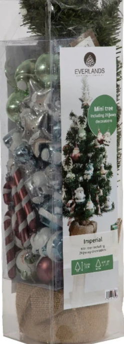 Everlands Kunstkerstbomen^Imperial Kant En Klare Kerstboom Inclusief Versiering - 60Cm Hoog - 10 Ornamenten - Groen Zilver