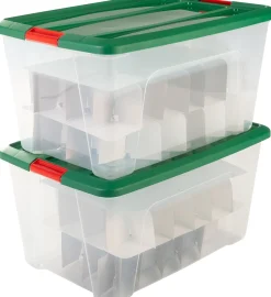 IRIS Kerstspullen Opbergers^ Kerstballen Box - 45 L - Kunststof - Transparant/Groen/Rood - 2 Stuks - Inclusief Inlay Voor 48 Kerstballen