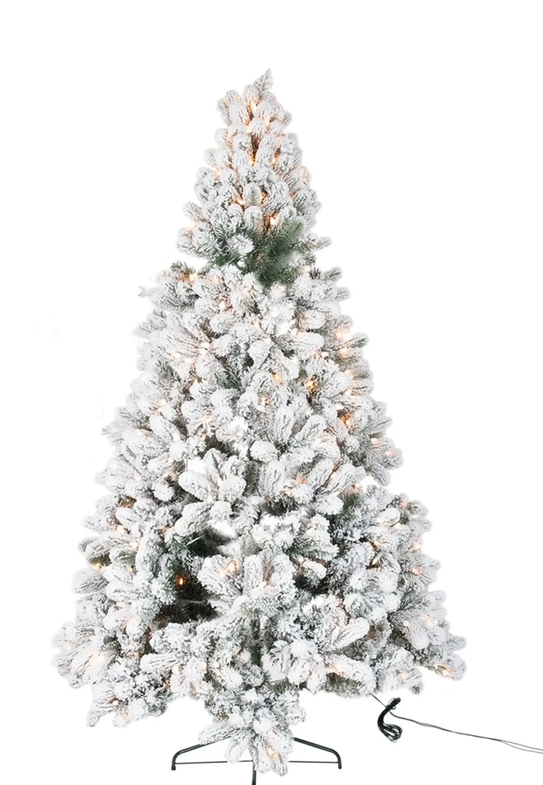 J-Line Echte Kerstbomen^ Kerstboom+Led Lichtjes Besneeuwd Plastiek Groen/Wit