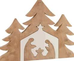 J-Line Kerststal+Kerstbomen Puzzle Mango Hout Wit/Naturel Flash Sale