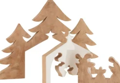 J-Line Kerststal+Kerstbomen Puzzle Mango Hout Wit/Naturel Flash Sale