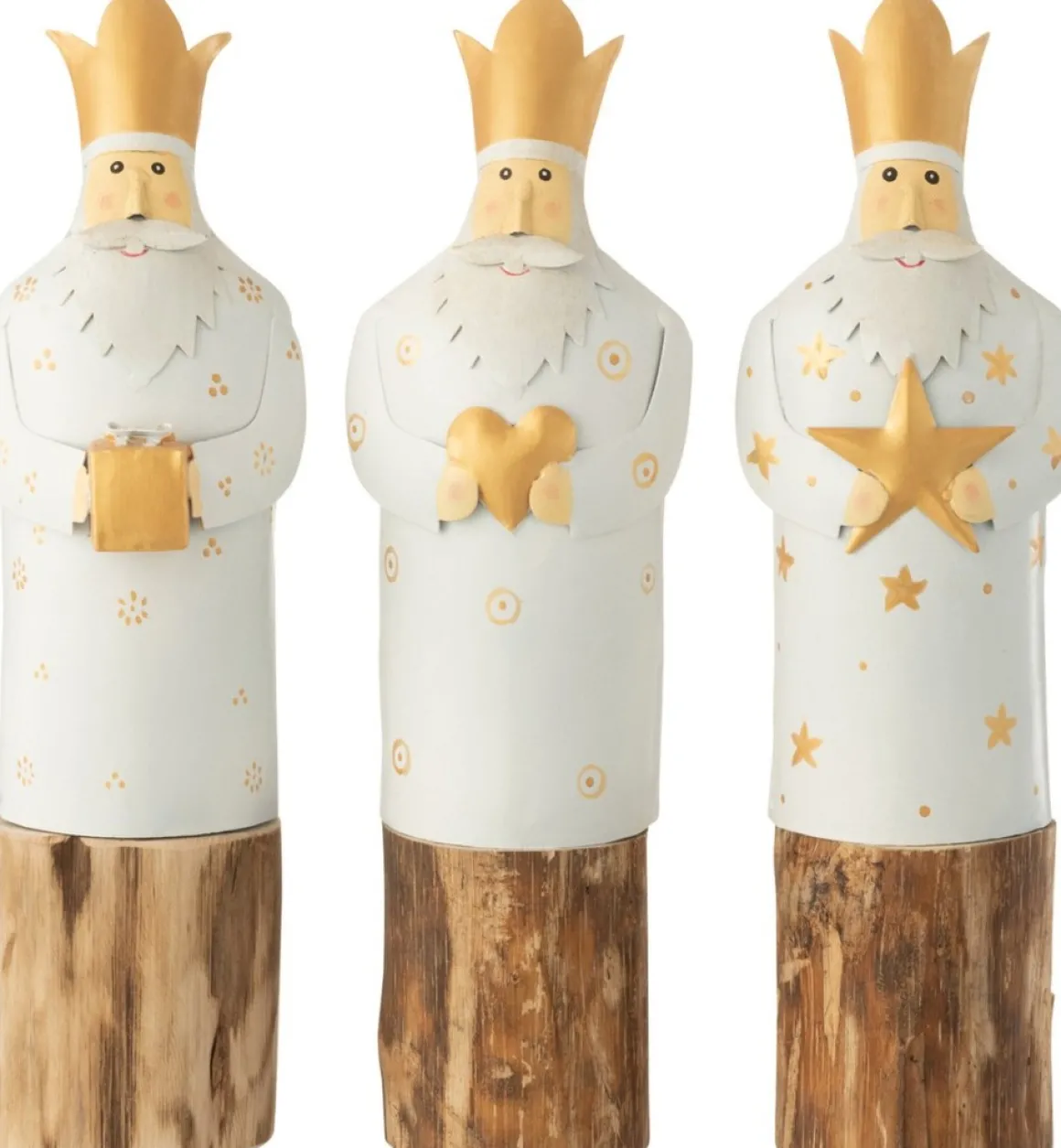 J-Line Koningen 3 Op Voet Ijzer/Hout Wit/Goud Assortiment Van 3 Cheap