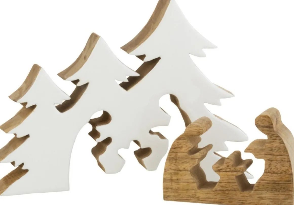 J-Line Kribbe Bomen Hout Wit/Naturel New