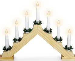 Merkloos Verlichte Kerstfiguren^Kaarsenbrug Met 7 Lampen - Hout