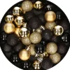 Merkloos Kerstballen - 40 Stuks - Goud En Zwart - Mix - 3 Cm - Mat - Glans - Glitter - Kunststof Goudkleurig, Zwart Cheap
