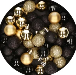 Merkloos Kerstballen - 40 Stuks - Goud En Zwart - Mix - 3 Cm - Mat - Glans - Glitter - Kunststof Goudkleurig, Zwart Cheap