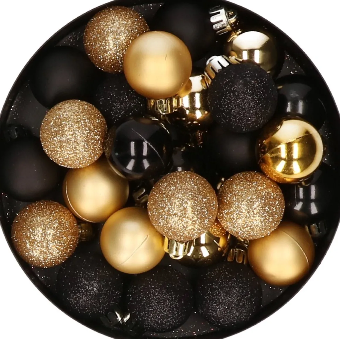 Merkloos Kerstballen - 28 Stuks - Goud En Zwart - Mix - Glitter - Mat - Glans - 3 Cm - Kunststof Goudkleurig, Zwart Clearance